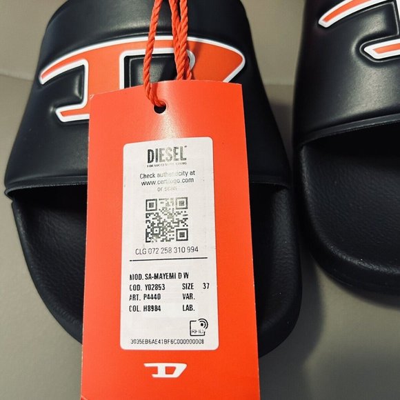 BNWB WOMEN'S DIESEL SA-MAYEMI DW SLIDES SANDALS BLACK WITH RED LOGO US SIZE 7 - Picture 7 of 12